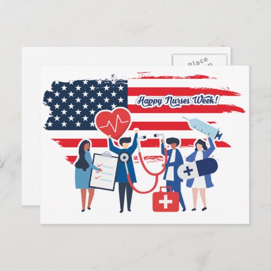 Happy Nurses Week. USA Patriotic Briefkaart (Voorkant / Achterkant)