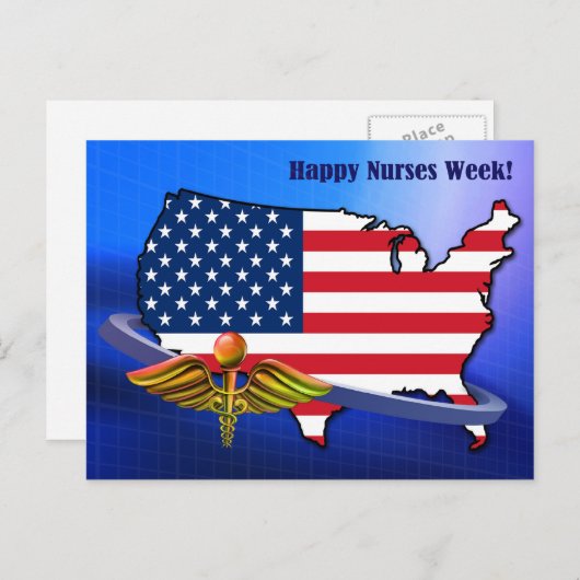 Happy Nurses Week. USA Patriotic Briefkaart (Voorkant / Achterkant)