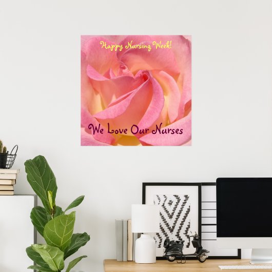 Happy Nursing Week: posters Roze rozenbloem liefde (Thuiskantoor)