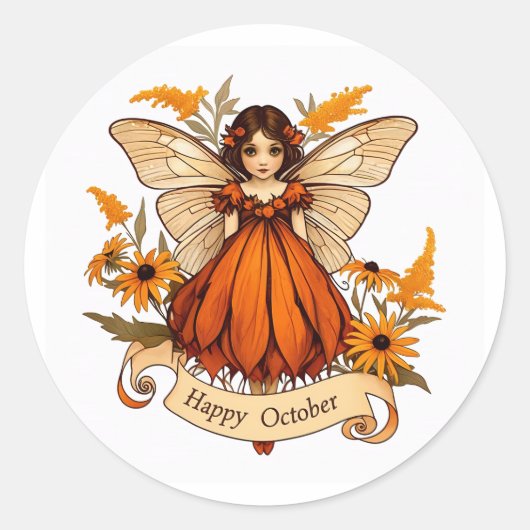 Happy October Fairy Ronde Sticker (Voorkant)
