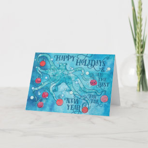 Happy Octopus Holiday Card Feestdagen Kaart