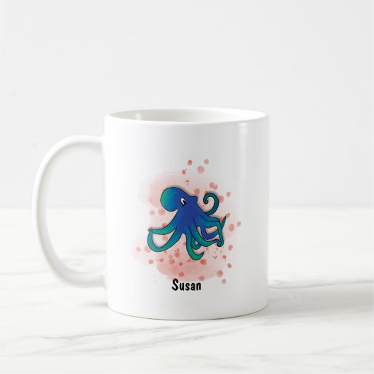 Happy Octopus waterverf stijl Koffiemok (Links)