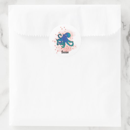 Happy Octopus waterverf stijl Ronde Sticker (Tas)