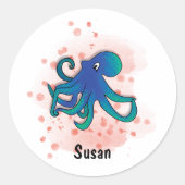 Happy Octopus waterverf stijl Ronde Sticker (Voorkant)