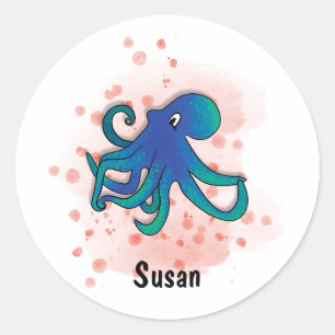 Happy Octopus waterverf stijl Ronde Sticker