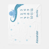 Happy Octopus White Blue Name Animal Milestone Fleece Deken (Voorkant)