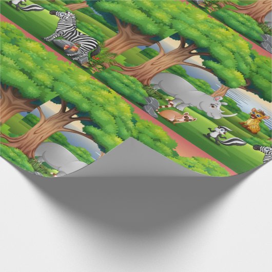 Happy Oerwoud Animals in een landschap Cadeaupapier (Hoek)