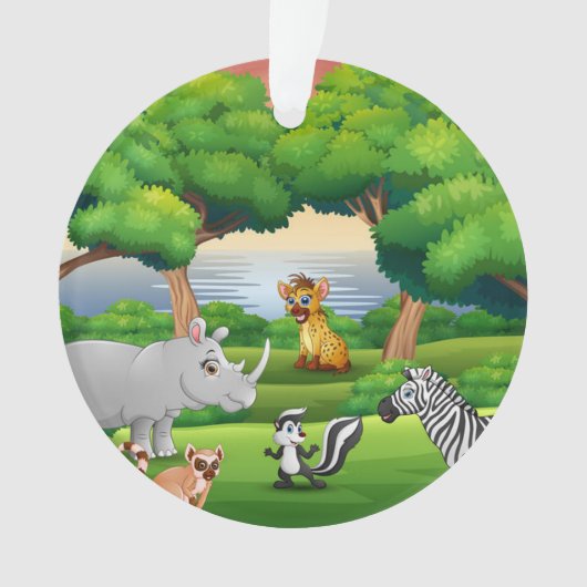 Happy Oerwoud Animals in een landschap Ornament (voorkant)