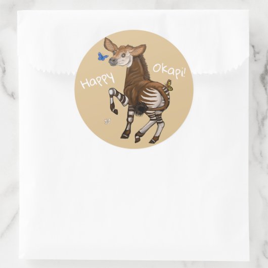 Happy Okapi. Ronde Sticker (Tas)