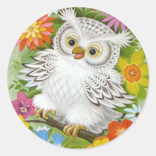 happy olwl in Flowers Ronde Sticker (Voorkant)