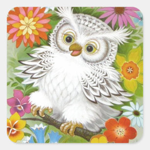 happy olwl in Flowers Vierkante Sticker