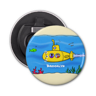 Happy-onderzeeër-cartoon Button Flesopener