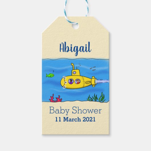 Happy-onderzeeër-cartoon Cadeaulabel (Voorkant)