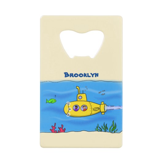 Happy-onderzeeër-cartoon Creditkaart Flessenopener (Voorkant)