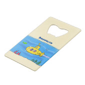 Happy-onderzeeër-cartoon Creditkaart Flessenopener (Voorkant Gekanteld)