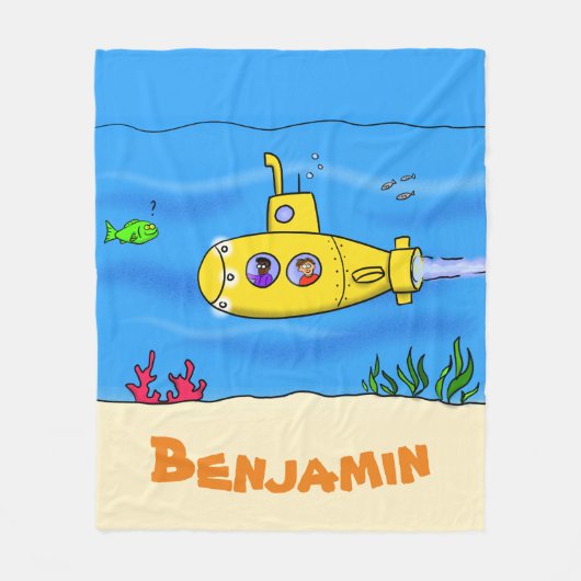 Happy-onderzeeër-cartoon Fleece Deken (Voorkant)