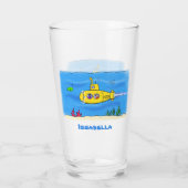 Happy-onderzeeër-cartoon Glas (Achterkant)