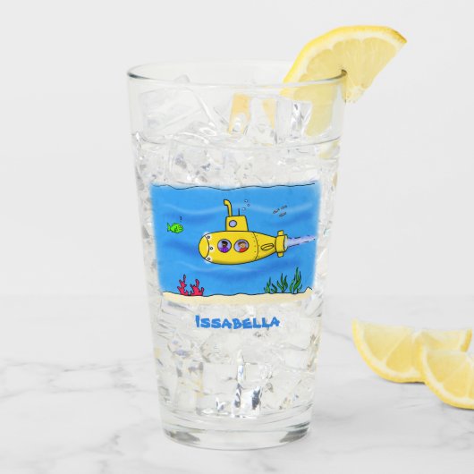 Happy-onderzeeër-cartoon Glas (Achterkant ijs)