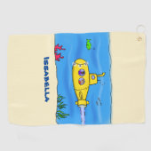 Happy-onderzeeër-cartoon Golfhanddoek (Horizontaal)