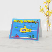 Happy-onderzeeër-cartoon Kaart (Gele Bloem)
