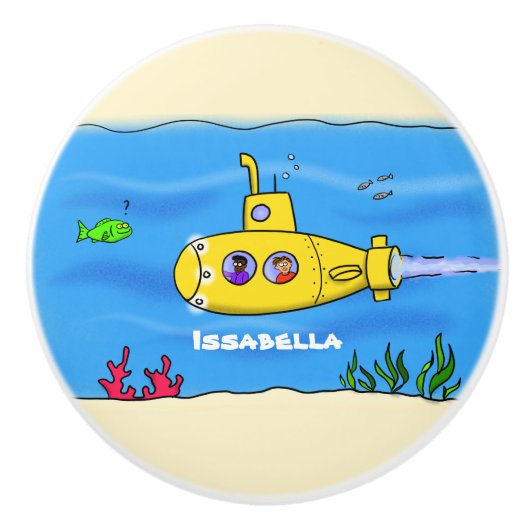 Happy-onderzeeër-cartoon Keramische Knop (Voorkant)