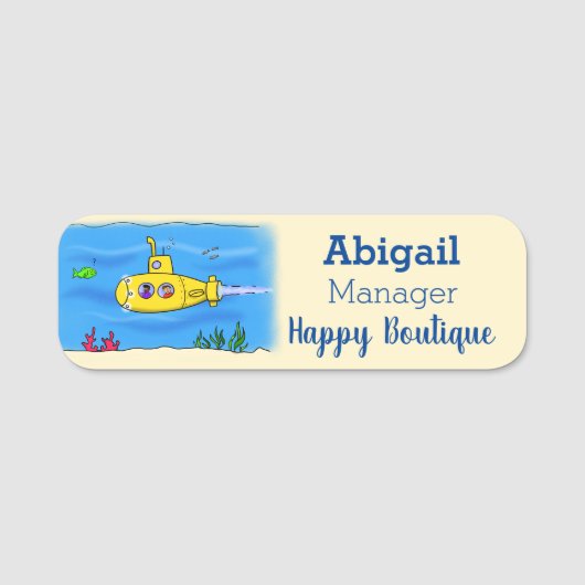 Happy-onderzeeër-cartoon Naamplaatje (Voorkant)