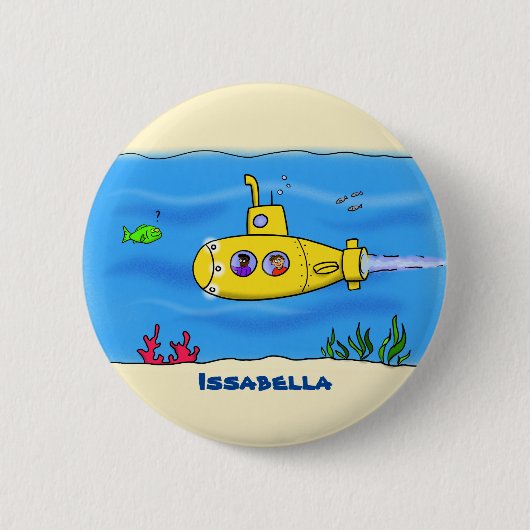 Happy-onderzeeër-cartoon Ronde Button 5,7 Cm (Voorkant)