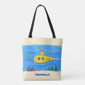 Happy-onderzeeër-cartoon Tote Bag (Achterkant)