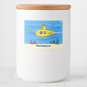 Happy-onderzeeër-cartoon Voedselcontainer Etiket