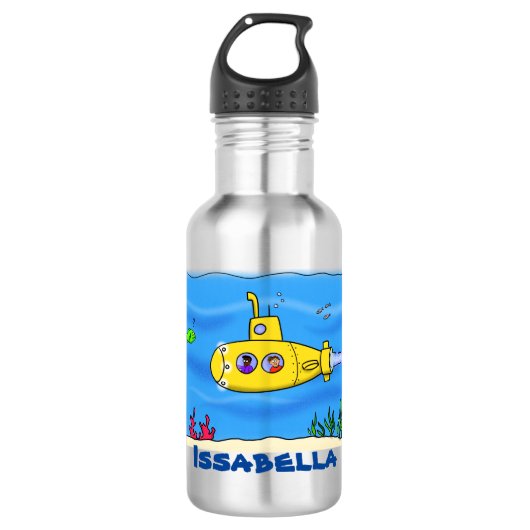 Happy-onderzeeër-cartoon Waterfles (Voorkant)