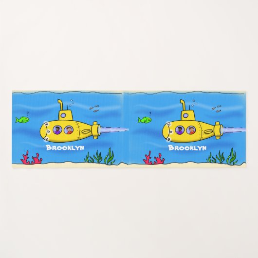 Happy-onderzeeër-cartoon Yogamat (Voorkant (horizontaal))