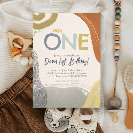 Happy One Eerste Verjaardags Jongen Uitnodiging