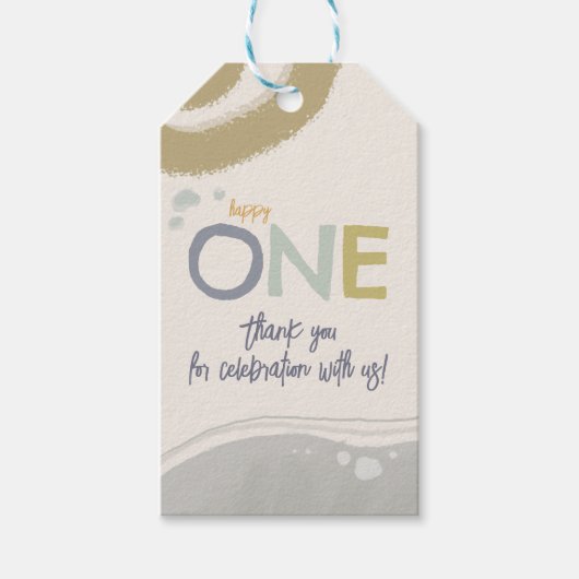 Happy One Eerste Verjaardagsjongen Gift Label Cadeaulabel (Voorkant)