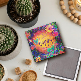 Happy ONE WORD Inspirativiteit Leuke Bloemenharten Magneet