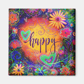 Happy ONE WORD Inspirativiteit Leuke Bloemenharten Magneet (Voorkant)