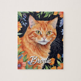 Happy Orange Cat Pet Portrait Watercolor Animal Legpuzzel