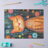 Happy Oranje Cat Whimsical Flowers Decoupage Tissuepapier (Craft)