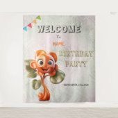 Happy Oranje Flower Verjaardagsfeestje Achtergrond Wandkleed (Voorkant)