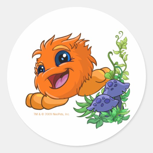 Happy oranje JubJub in Neopia Central Ronde Sticker (Voorkant)