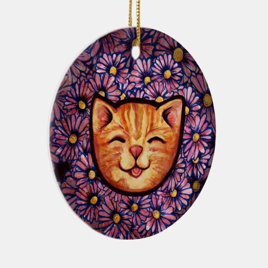 Happy Oranje tabby Cat Keramisch Ornament (Rechts)