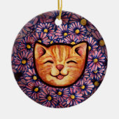 Happy Oranje tabby Cat Keramisch Ornament (Voorkant)