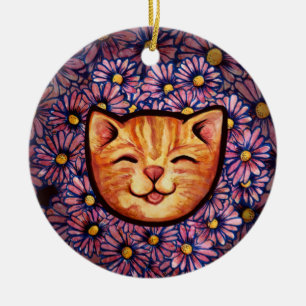 Happy Oranje tabby Cat Keramisch Ornament