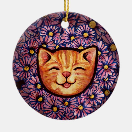 Happy Oranje tabby Cat Keramisch Ornament (Voorkant)
