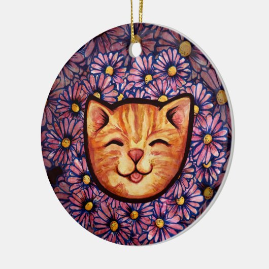 Happy Oranje tabby Cat Keramisch Ornament (Links)