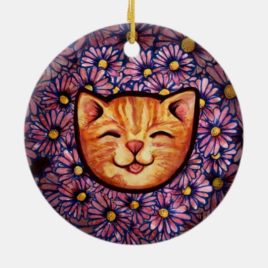 Happy Oranje tabby Cat Keramisch Ornament (Achterkant)