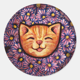 Happy Oranje tabby Cat Ronde Sticker