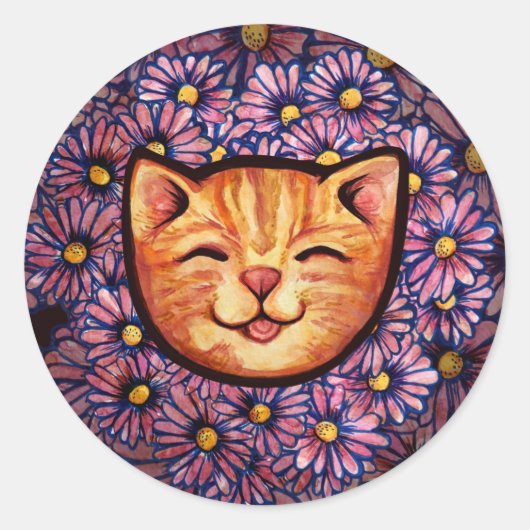 Happy Oranje tabby Cat Ronde Sticker (Voorkant)