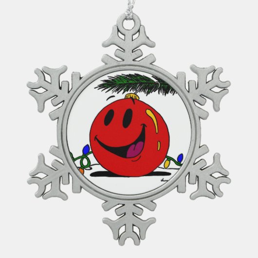 Happy Ornament Snowflake Pewter Ornament (Voorkant)