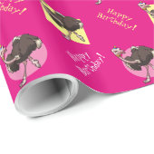 Happy Ostrich Dansend in de Cartoon van het Pet va Cadeaupapier (Rol Hoek)