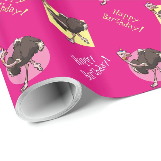 Happy Ostrich Dansend in de Cartoon van het Pet va Cadeaupapier (Rol Hoek)